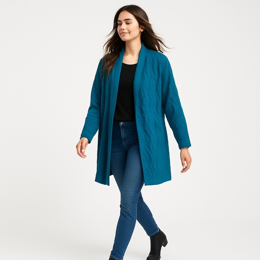 J Collection Teal Textured Open Front Cardigan‎ Sweater Women's Plus 1X